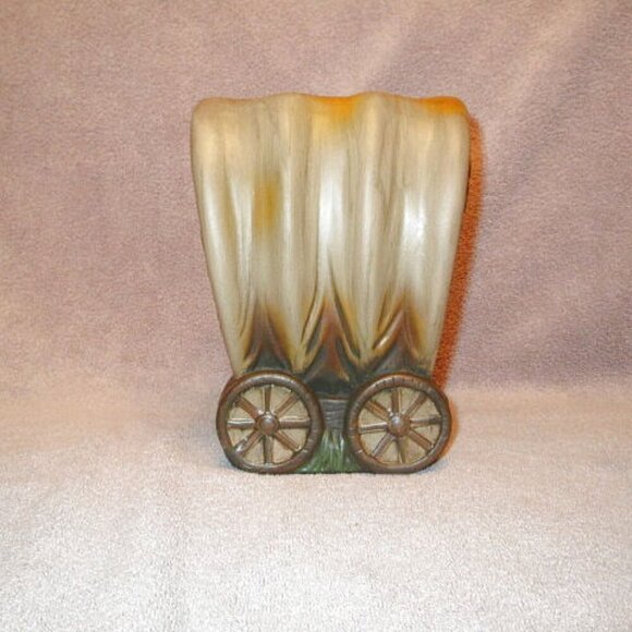 Western Conestoga Wagon Planter Painted Art Pottery Rustic Farm Cowboy Country - Picture 1 of 6